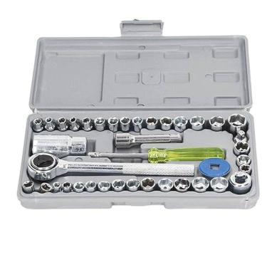 Imagem de Kit Soquetes Sextavados 40 Peças Chaves Catraca Reversível M