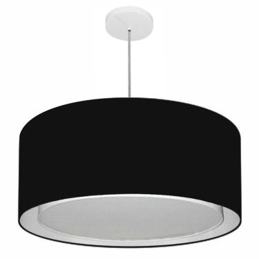 Imagem de Lustre Pendente Cilíndrico Duplo Vivare Md-4291 Cúpula Em Tecido 60x30cm - Bivolt Preto 127/220v