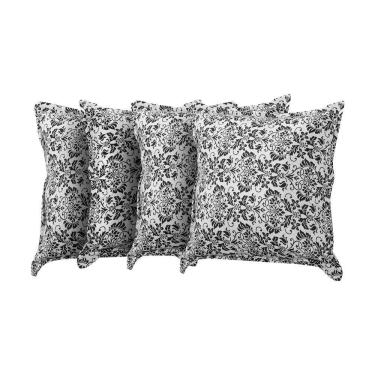 Imagem de Kit 4 Almofadas Decorativas Bali Linho Floral Branco E Preto - Branco