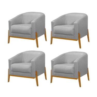 Imagem de Kit 4 Poltronas Living Base Em Madeira Maciça Flórida Linho Cinza - Cinza