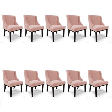 Imagem de Kit 10 Cadeiras Liz Veludo Base Fixa Madeira PretoRose