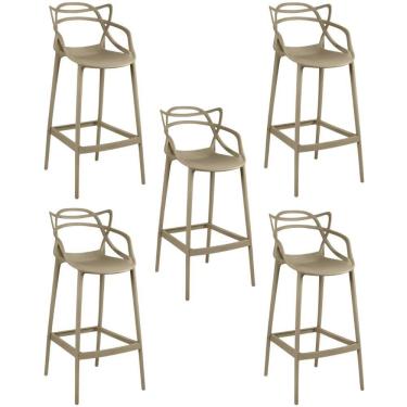 Imagem de Kit 5 Banqueta Alta Allegra Com Encosto Design Cozinha/bancada - Nude