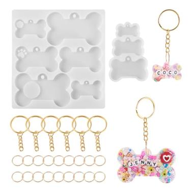 Imagem de KISSITTY Kit de fabricação de moldes de silicone para joias pingentes, moldes de silicone para resina com 10 peças de chaveiro, 30 anéis de salto, molde de fundição de resina epóxi, moldes de silicone