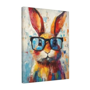 Imagem de Arte de parede em tela de coelho grafite colorido Banksy Bunny Pictures Pop Art Pintura de coelhinhos engraçados impressões modernas animais coelhos arte para banheiro sala de estar quarto escritório