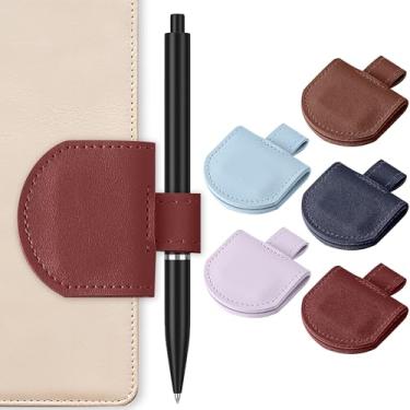 Imagem de Vane Oak Suporte magnético para caneta, suporte de lápis para cadernos, diários, calendários, couro PU, pacote com 5