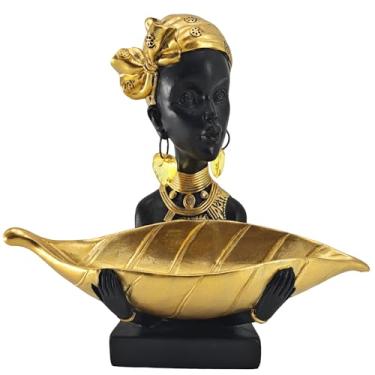 Imagem de OGANGART Estátua africana para decoração de casa - Escultura feminina de arte africana de 23 cm, estatuetas de busto de mesa, adequadas para sala de estar/estante/escritório/decoração de sala de estar