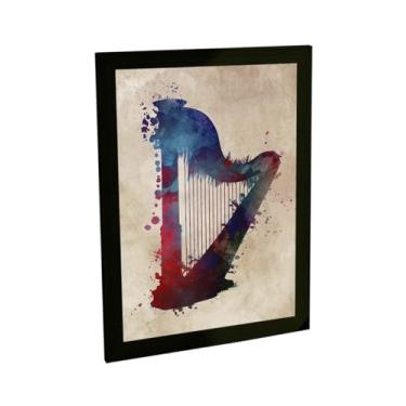 Imagem de Quadro Decorativo A4 Arpa Instrumento Musical Watercolor