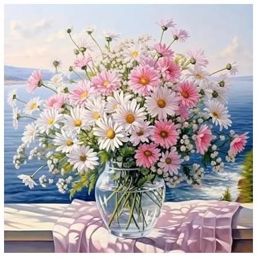Imagem de Kits de ponto cruz estampado com flores para adultos - Kits de bordado para iniciantes e adultos, kits de ponto cruz contados com 11 CT para adultos, artesanato, 35,5 x 35,5 cm