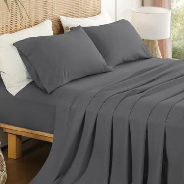 Imagem de Jogo de lençol solteiro de 3 peças, lençóis de cama de microfibra macia e respirável com bolso extra profundo de 40 cm, roupa de cama de hotel de luxo fácil de cuidar, cinza escuro