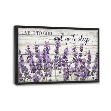 Imagem de Arte de parede de lavanda grande para sala de estar, decoração de parede floral rústica grande emoldurada Cristã Give It To God Pintura em tela arte moderna para sala de estar banheiro quarto