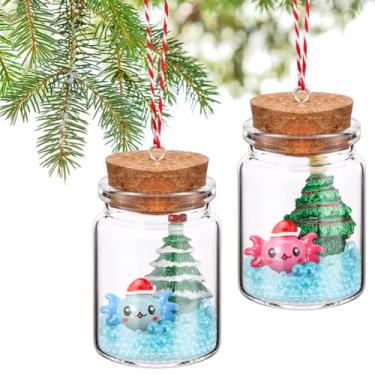 Imagem de Syhood Axolotl Enfeite de Natal fofo Axolote Artesanato Presentes DIY Árvore de Natal Enfeite de pendurar animal Decoração de festa de Natal para meninos meninas amantes de répteis Natal (rosa e azul