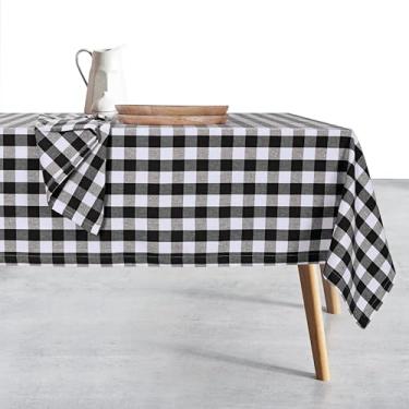 Imagem de HEIRLOOM COMFORT Toalha de mesa xadrez guingão, 100% algodão, 132 x 187 cm, preto e branco, capa de mesa durável para decoração de cozinha rústica, piqueniques, churrasco, sala de jantar, uso interno