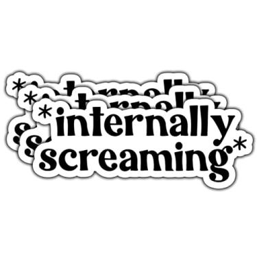 Imagem de (3 peças) Adesivo de grito interno engraçado fofo meme saúde mental presente decalque de vinil à prova d'água para livros, laptops, telefone, garrafas de água, copo Kindle de 7,6 cm