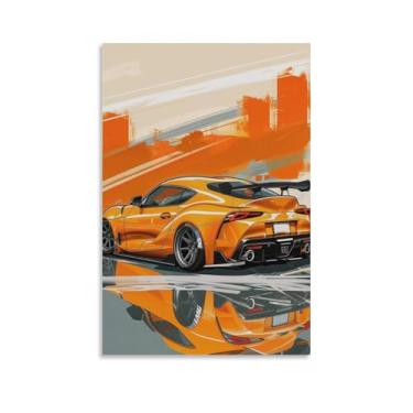 Imagem de KTIMIPE Tuning Car Jdm Orange Sport Car Rear Mk4 Pictures Wall Decor Poster Canvas Wall Art Print para quarto, escritório, banheiro, sala de estar, decoração de parede de casa 12 x 18 polegadas (30 x