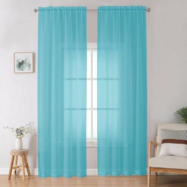 Imagem de OWENIE Cortinas transparentes aquáticas para quarto, sala de estar, 2 painéis, 2 painéis, filtragem de luz sólida e macia, transparente do teto ao chão para janelas grandes, 2 peças, cada 106,7 cm L x