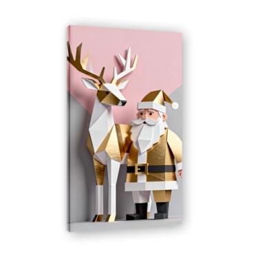 Imagem de Moldura interna. Arte moderna de presente de Natal, arte geométrica de árvore rosa empoeirada e dourada, tela emoldurada pronta para pendurar para uma casa de férias elegante. A55. 75 x 135 cm - 29,5