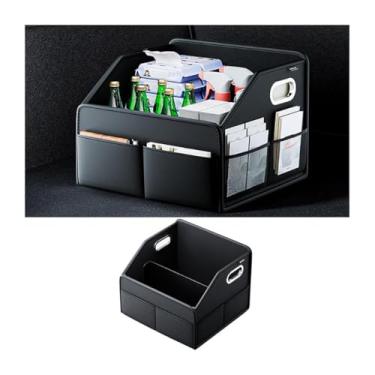 Imagem de Sandfren Organizador de porta-malas de carro, dobrável de couro, 6 compartimentos, com alça de metal, cesta dobrável para assento dianteiro e traseiro, universal para SUV Truck Sedan