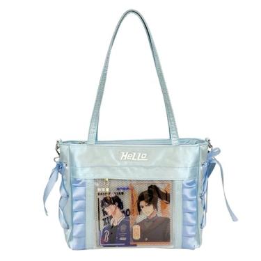 Imagem de Egoaugx Ita Bag Bolsa de ombro com laço de fita, bolsa de ombro fofa Kawaii, bolsa tiracolo Lolita para cosplay de anime, Azul