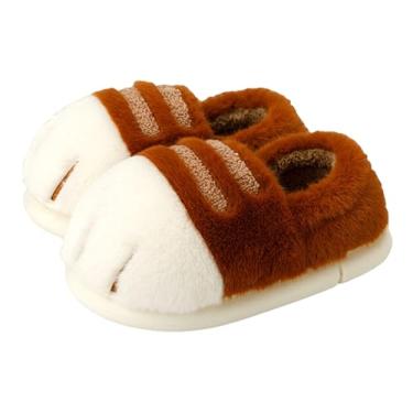 Imagem de Keridean Pantufas infantis de gato fofas de pelúcia aconchegantes para uso interno para crianças, meninos, meninas, felpudas, sapatos de inverno para casa com capa de salto, chinelos quentes e macios