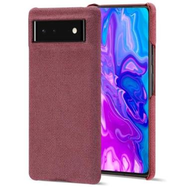 Imagem de Capa à prova de choque para Google Pixel 6 com tecido de feltro, capa de proteção para smartphone - vermelha, com bordas elevadas para proteção completa