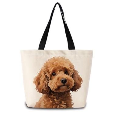 Imagem de ZhuVantrix Bolsa poodle, bolsa de ombro de compras estética fofa com bolso interno com zíper, leve e lavável, presente de poodle elegante para mulheres amigas -1