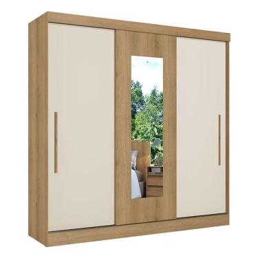 Imagem de Guarda Roupa Casal Vision Glass 3 Portas Capuccino Cacau Off White Flex Acetinado - Thb