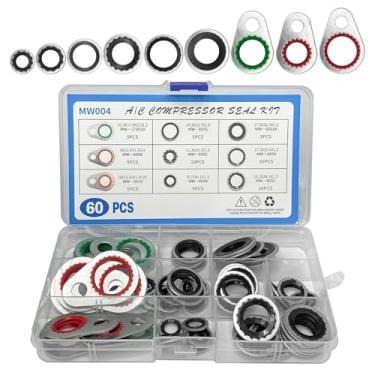 Imagem de HHZL 60 peças de vedação de vedação de compressor AC, kit de vedação AC, kit de anel O, 9 tamanhos, anel de vedação auto-centrado, conjunto sortido de arruela, sistema universal de ar condicionado