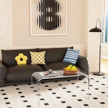 Imagem de MESAILUP Mesa lateral de acrílico, 61 cm C x 38 cm L x 30 cm A x 10 cm de espessura em forma de C transparente mesa de canto decorativa, mesa de centro multiuso para sala de estar, quarto e escritório (1 peça)