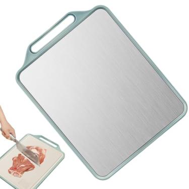 Imagem de Shakven Tábuas de corte de aço inoxidável para cozinha,Tábuas de corte de aço para cozinha | Placa de corte multifuncional dupla face - Bloco de corte, bloco de corte de frutas, tábuas de corte de