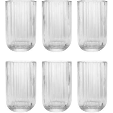 Imagem de Conjunto de Copos de Vidro Canelados, Transparentes, 6 Peças, Design Clássico para Bebidas