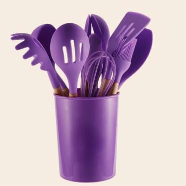 Imagem de Kit UtensíLios de Cozinha Silicone de 12 PeçAs em，Colher de Pau， Custo-BenefíCio，UtensíLios Essenciais (Roxo)