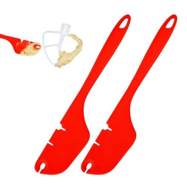 Imagem de Pacote com 2 espátulas de silicone, batedeira, raspador, compatível com acessórios de batedeira KitchenAid, funciona em batedores planos, batedores e ganchos de massa (vermelho)