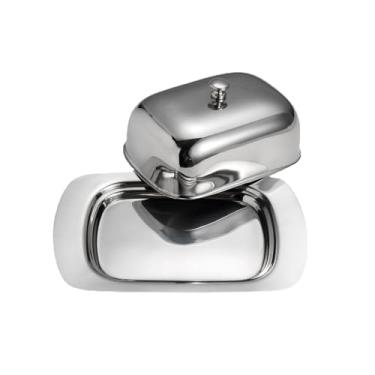 Imagem de Manteigueira Prato de manteiga de aço inoxidável 304 com tampa Hotel Restaurante Talheres Queijo Lanche Prato de Manteiga