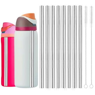 Imagem de lasuroa 8 canudos de garrafa de água para Owala 680 g 947 ml, substituição de canudos de aço inoxidável reutilizáveis com 2 escovas de limpeza para viagens esportivas internas ao ar livre (prata)