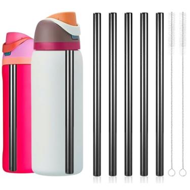 Imagem de 4 canudos de garrafa de água para Owala 680 g 947 ml, aço inoxidável, reutilizáveis, canudos de substituição com 2 escovas de limpeza, acessórios de garrafa, peças para viagens esportivas internas e