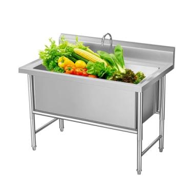 Imagem de Pia de cozinha de tigela única, kit de pia de estação de trabalho de fazenda de aço inoxidável com torneira, lavanderia de aço inoxidável e pia utilitária (100 x 70 x 80 cm/39,3 x 27,5 x 31,4 cm)