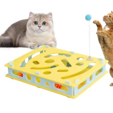 Imagem de Brinquedos de quebra-cabeça para gatos, brinquedos interativos para gatos internos, caixa de escavação de buracos acessórios para gatinhos com bolas de sino, suprimentos para animais de estimação para
