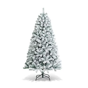 Imagem de COSTWAY Árvore de Natal flocada de 1,8 m, árvore de Natal articulada sem iluminação com 600 pontas de galhos nevados e suporte de metal, árvore de Natal artificial para decoração de festa de