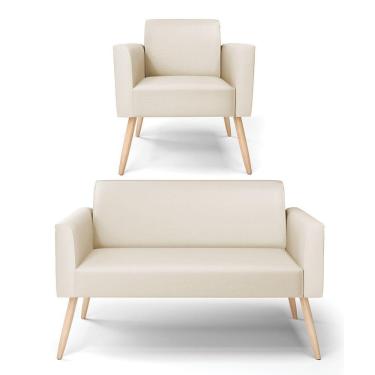 Imagem de Sofá Namoradeira Com Poltrona Pés Palito Natural Marisa Corino D03 - D\&#039rossi Cor Bege