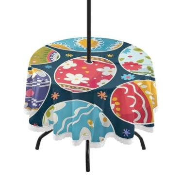 Imagem de Blueangle Toalha de mesa redonda impermeável com ovos de Páscoa de 152 cm com orifício para guarda-chuva - Tecido resistente à prova de sol para todos os climas para pátio, acampamento, piquenique(139