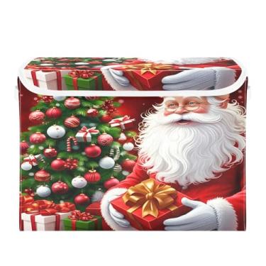 Imagem de SEHANY Cestas de armazenamento de Papai Noel de Natal com tampas, organizador de caixas de armazenamento de tecido para armário de roupas, cobertor de escritório, berçário, 42 x 32 x 30 cm