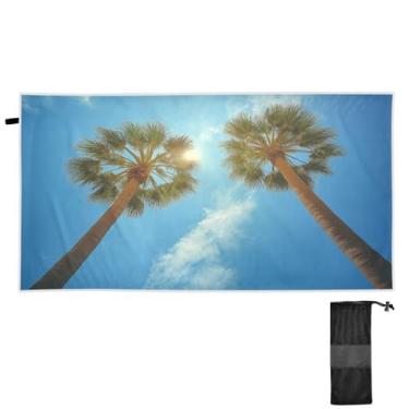 Imagem de ATTX Toalha de praia com duas palmeiras, 79 x 188 cm - Cobertor de microfibra leve de secagem rápida e resistente à areia para piscina, ioga, academia e viagens | Esportes de banho de natação multiuso