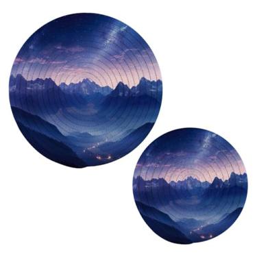 Imagem de Blueangle 2 peças de suporte de panela de tripé Space Mountains - conjunto de pegadores de panela de tecido redondo - almofadas quentes trançadas de algodão - porta-copos - tapetes de mesa para