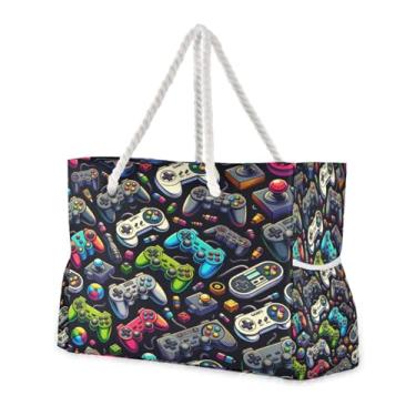 Imagem de ATTX Várias bolsas de praia femininas gamepads - bolsas de praia grandes com zíper à prova d'água à prova de areia bolsa para piscina grande #353