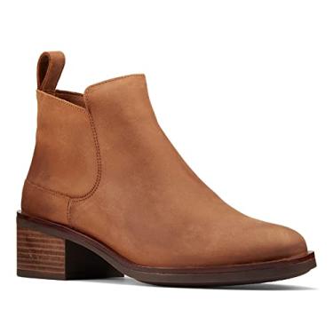 Imagem de Clarks Bota feminina Memi com zíper no tornozelo, Couro marrom escuro, 8.5