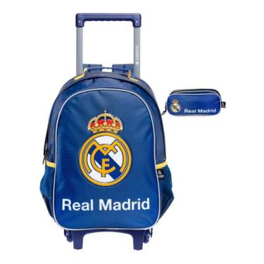 Imagem de Kit Escolar Futebol Real Madrid Mochila Rodas + Estojo Duplo - Xeryus