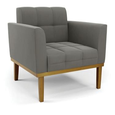 Imagem de Poltrona Base De Madeira Fixa Castanho Elisa Suede D03 - D\'rossi Cor Grafite