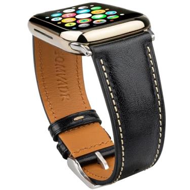 Imagem de Gomvadr Pulseiras de couro compatíveis com Apple Watch Ultra de 42 mm, 44 mm, 45 mm e 49 mm, pulseira de couro de substituição para homens iWatch Ultra 2/1 séries 10 9 8 7 6 5 4 3 2 1 (fivela preta