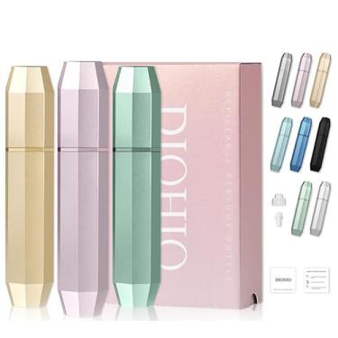 Imagem de DIOHIO Atomizador de perfume recarregável de 5 ml, frasco recarregável de 3 peças, frasco de perfume para viagem, frasco de perfume, mini dispensador de colônia, pulverizador portátil (ouro rosa e