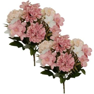 Imagem de kit 2 Buque Flores Do Campo Delicadas Arranjo Enfeite Casa Mãe Crisantemo bola buque completo (Rosa Claro)